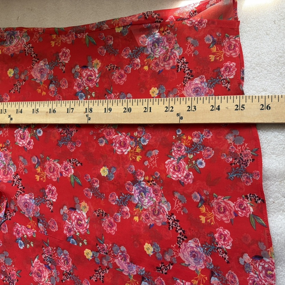 CABI Crush Floral Chiffon Shirt Women M Red Sheer Ruffle V Neck Sleeveless Top - Picture 9 of 11